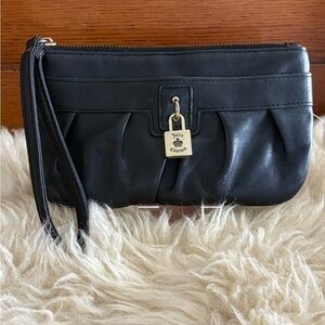 Juicy Couture Black Vegan Leather Clutch with Gold Accent